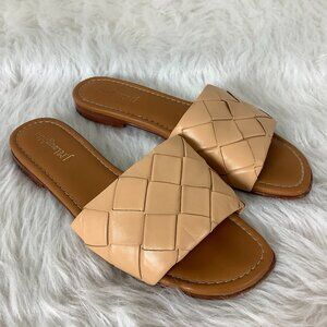 J. McLaughlin Tan Woven Leather Slide Agnes Sandals US 9